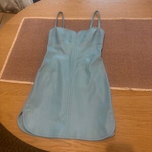 Alexis light blue mini dress leather